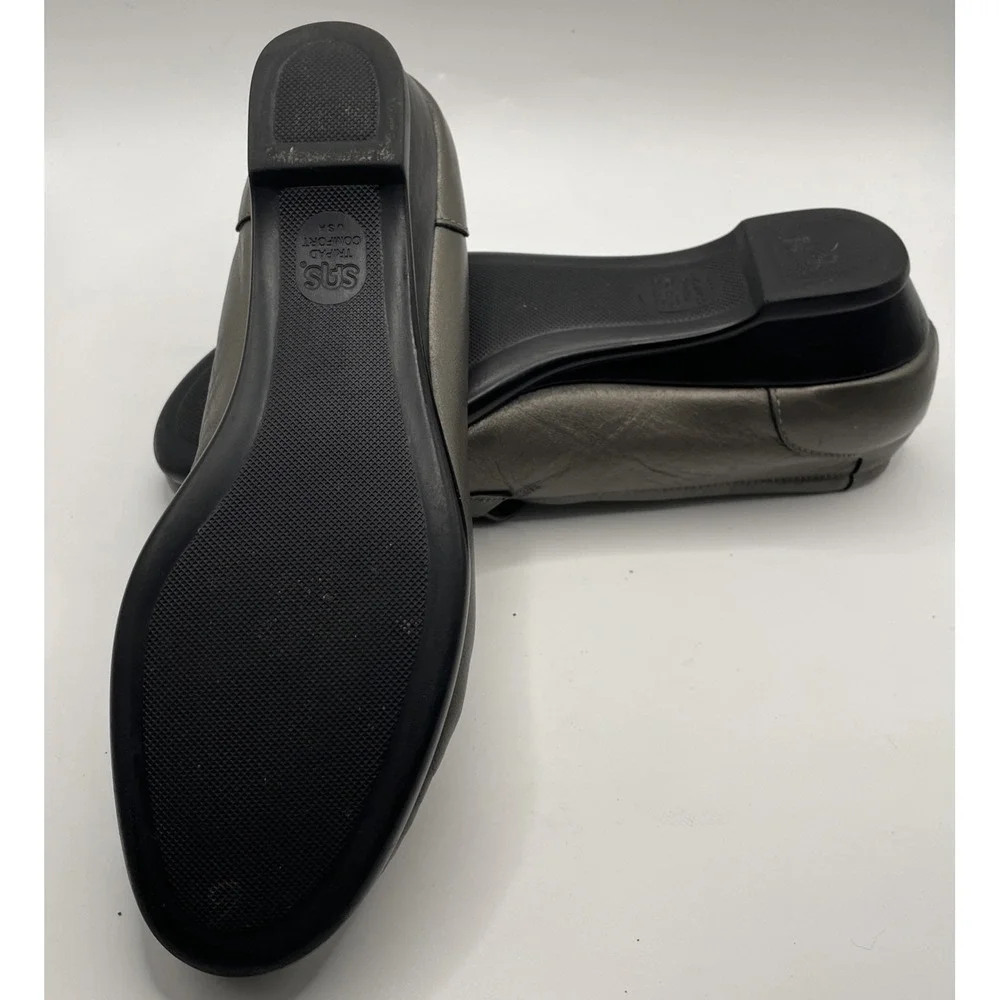 SAS Shoes Womens Size 8N Pewter EASIER‎ Leather Slip On Tripad Comfort Pewter